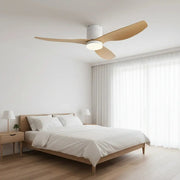 Ventilateur de plafond LED ultra-plat silencieux blanc et bois clair