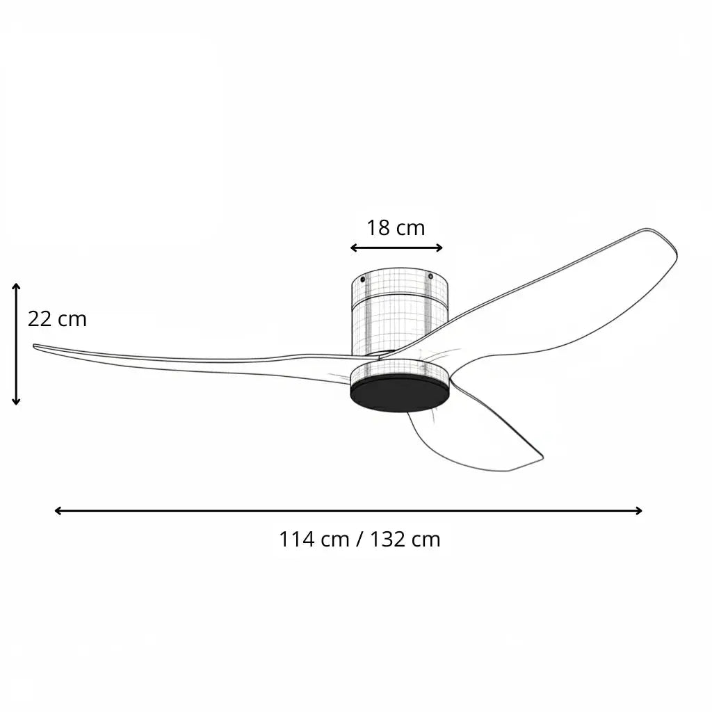Ventilateur de plafond ultra-plat argenté et bois clair pour chambre avec éclairage LED Oléa