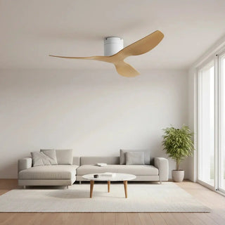 Ventilateur de plafond bois clair silencieux ultra-plat blanc sans éclairage