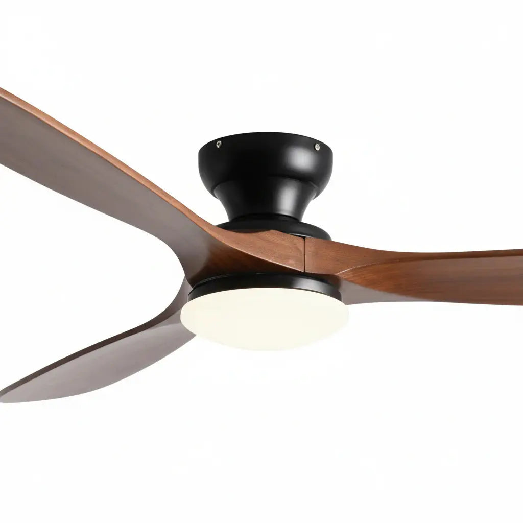 Low-Profile Silent DC Solid Walnut and Black Ceiling Fan