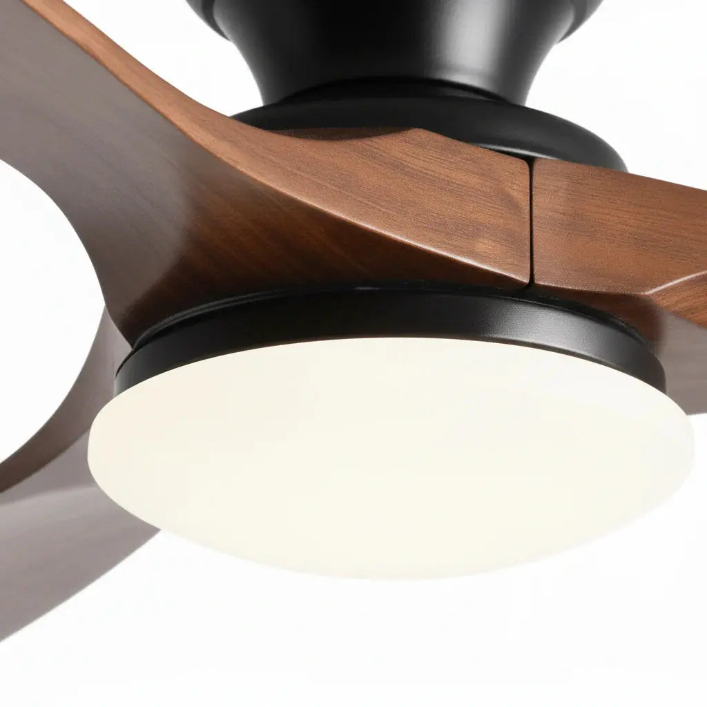 Low-Profile Silent DC Solid Walnut and Black Ceiling Fan