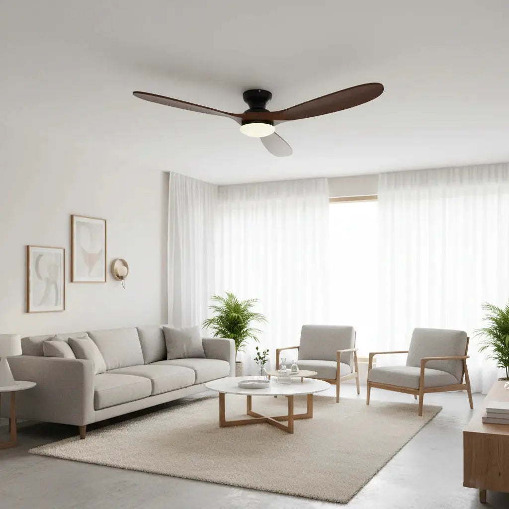 Low-Profile Silent DC Solid Walnut and Black Ceiling Fan