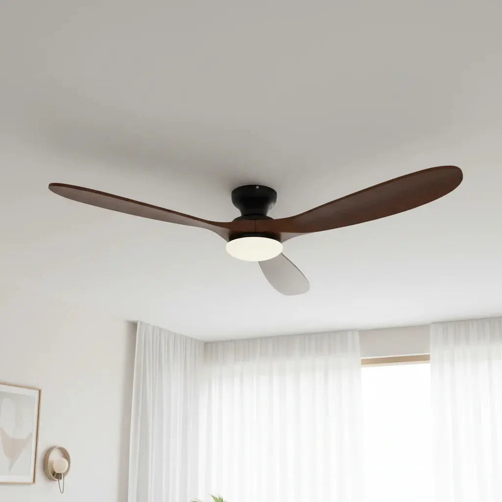 Low-Profile Silent DC Solid Walnut and Black Ceiling Fan