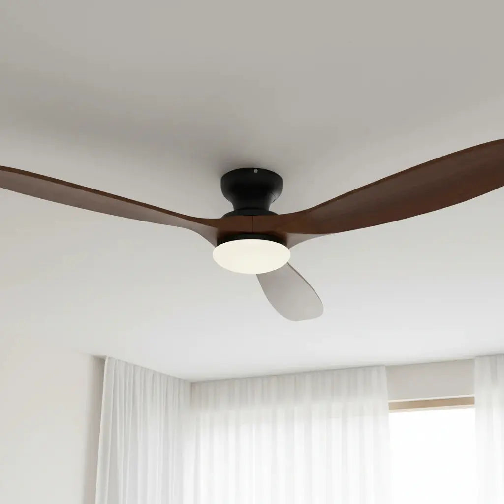 Low-Profile Silent DC Solid Walnut and Black Ceiling Fan
