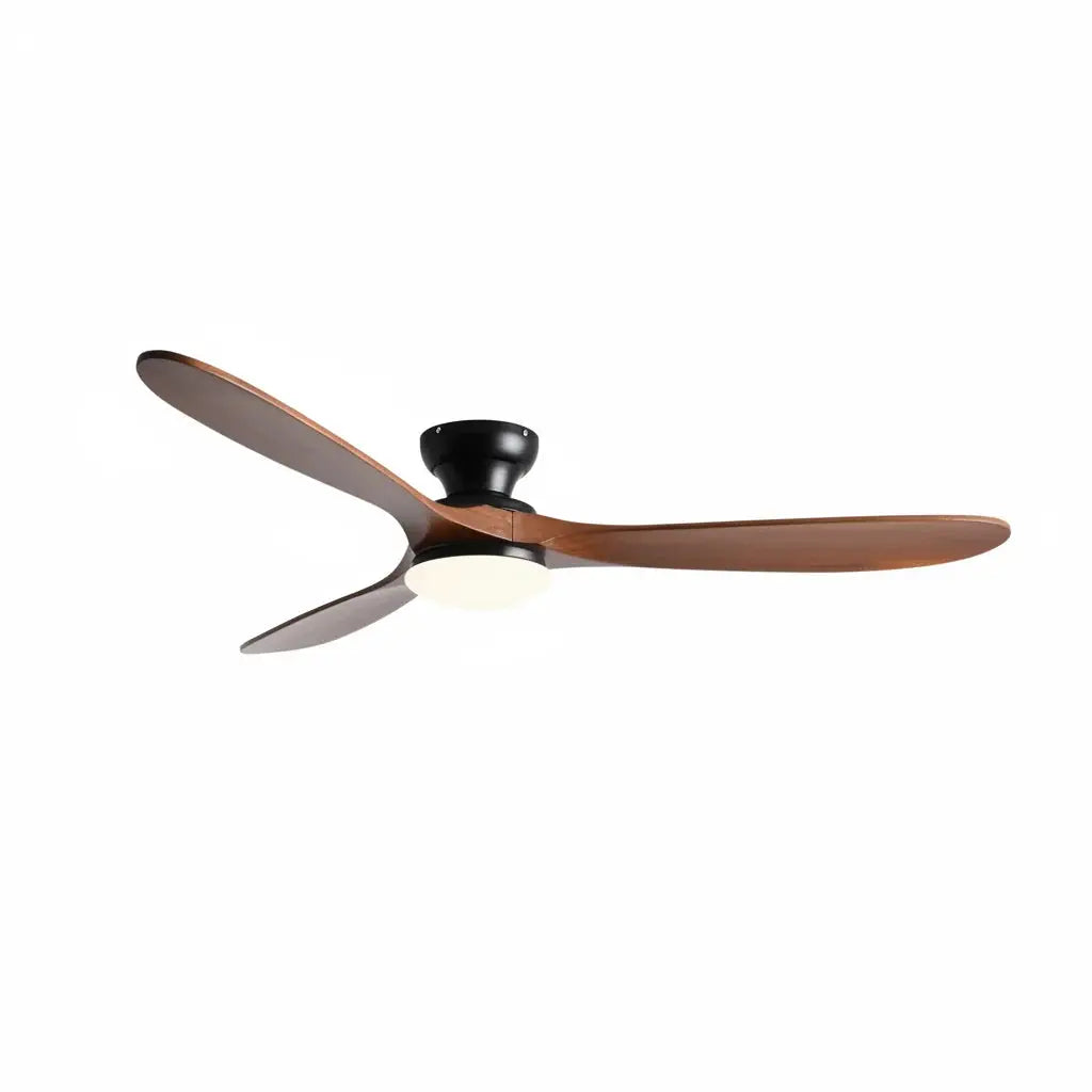 Low-Profile Silent DC Solid Walnut and Black Ceiling Fan