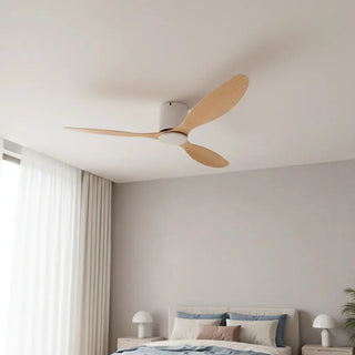 Ventilateur de plafond silencieux sans éclairage blanc et bois clair