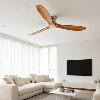 Ventilateur de plafond silencieux en bois massif naturel et argenté