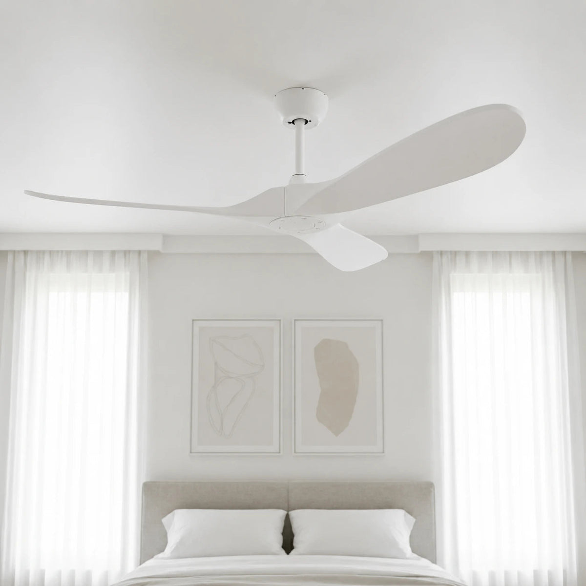 Ventilateur plafond réversible silencieux vintage - Blanc et ABS blanc Oléa