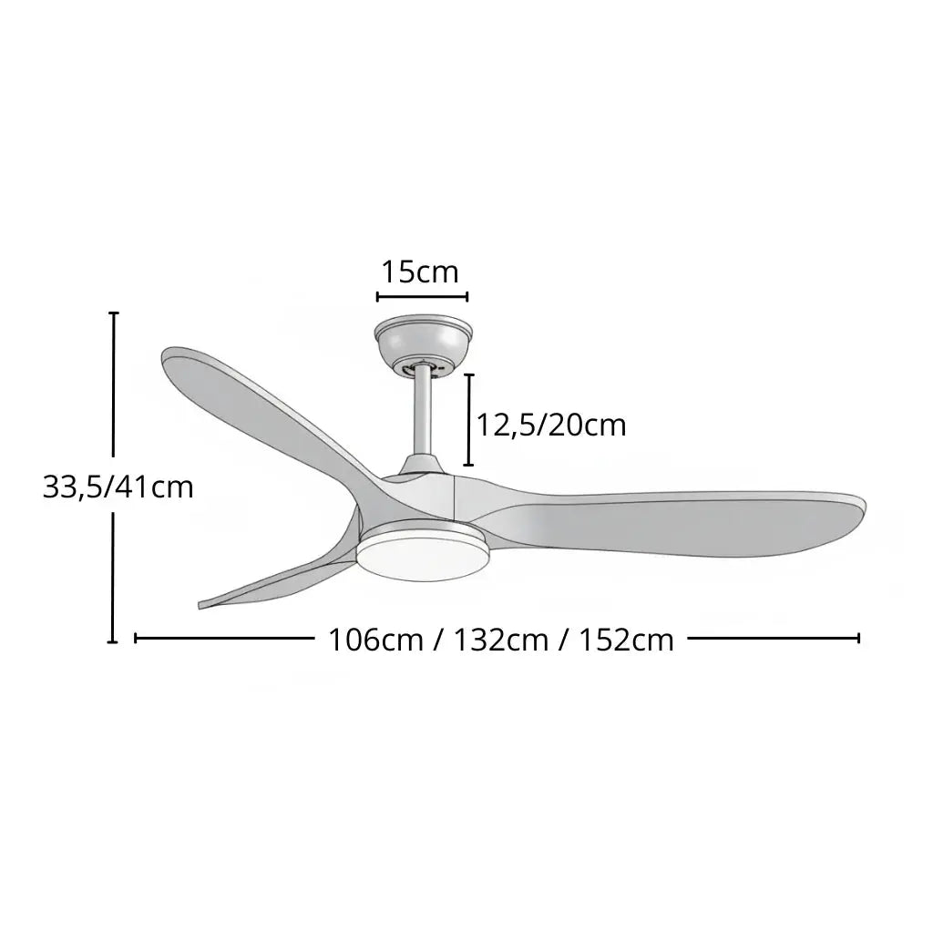 Ventilateur plafond design scandinave blanc et bois naturel avec éclairage LED Oléa