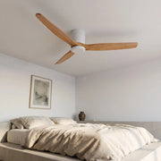 Ventilateur de plafond silencieux blanc bois à profil bas DC