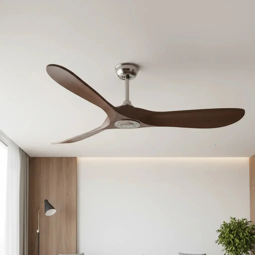 Low-Profile Silent DC Solid Walnut and Black Ceiling Fan