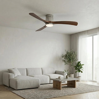 Ventilatore da Soffitto Moderno Silenzioso DC con LED - Argento e ABS Effetto Legno Scuro