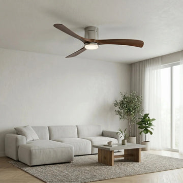Ventilateur de Plafond Design Moderne Silencieux DC à LED - Argent & ABS Bois Foncé